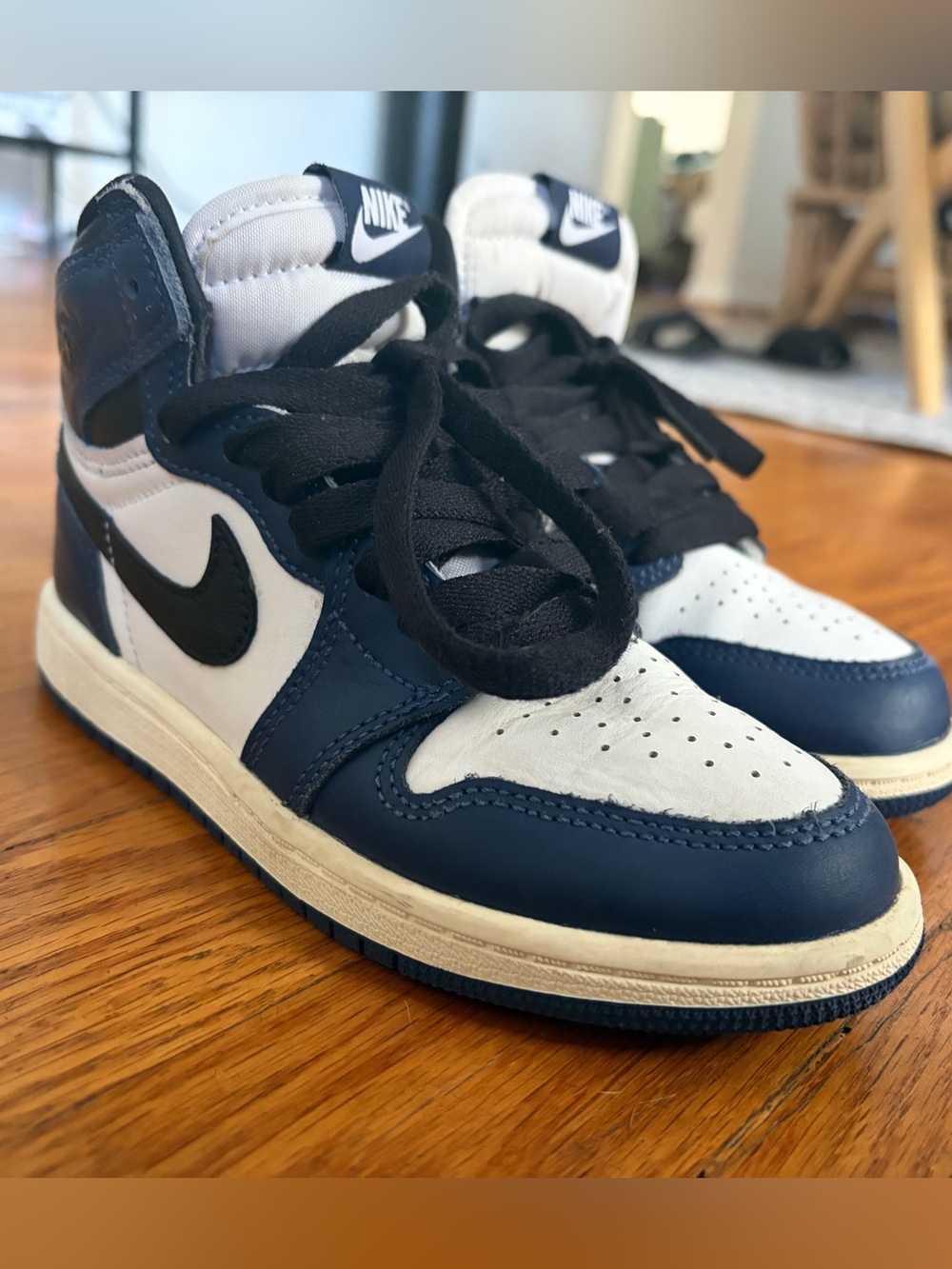 Nike Kids High-Top Jordan 1 Sneakers in Navy, White and Black